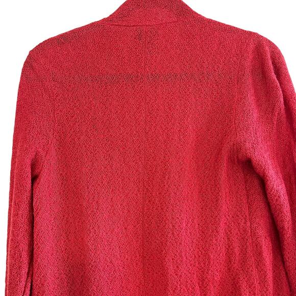 Eileen Fisher Italian Yarn 100% Wool Peplum Open Front Cardigan Sweater Red PS - Picture 5 of 7